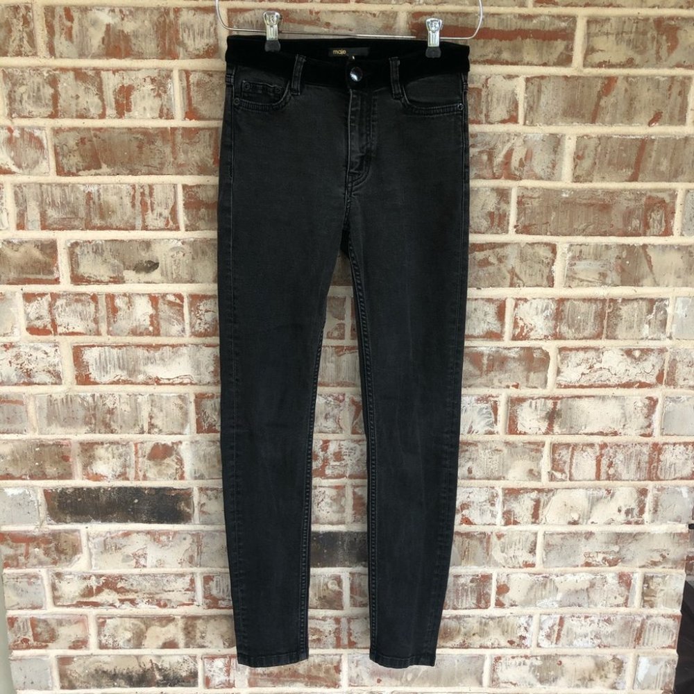 Maje Black Velvet Trim Pino Designer Skinny Jeans 24